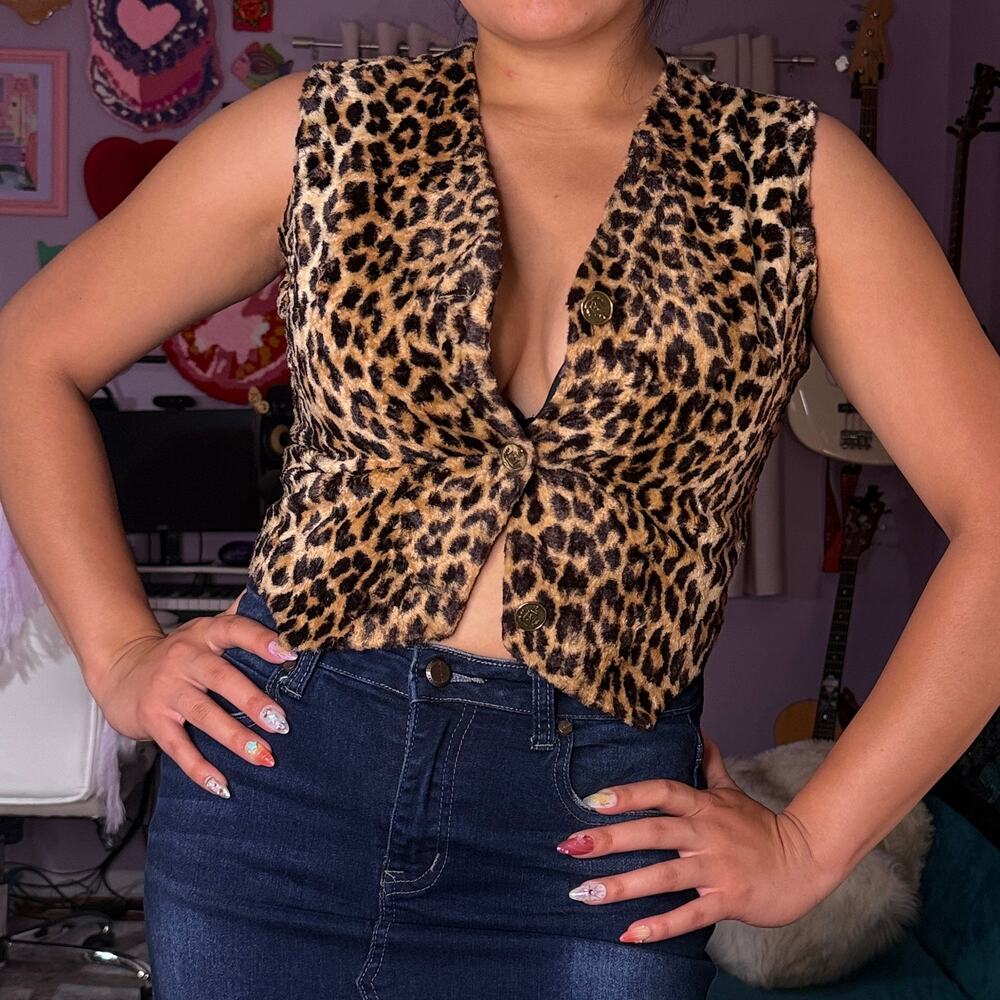 Vintage 90s / Y2K leopard print crushed velvet vest